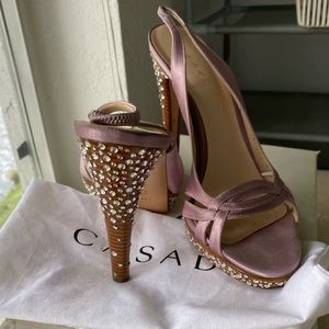 Casadei Raso malva Crystal studded heels